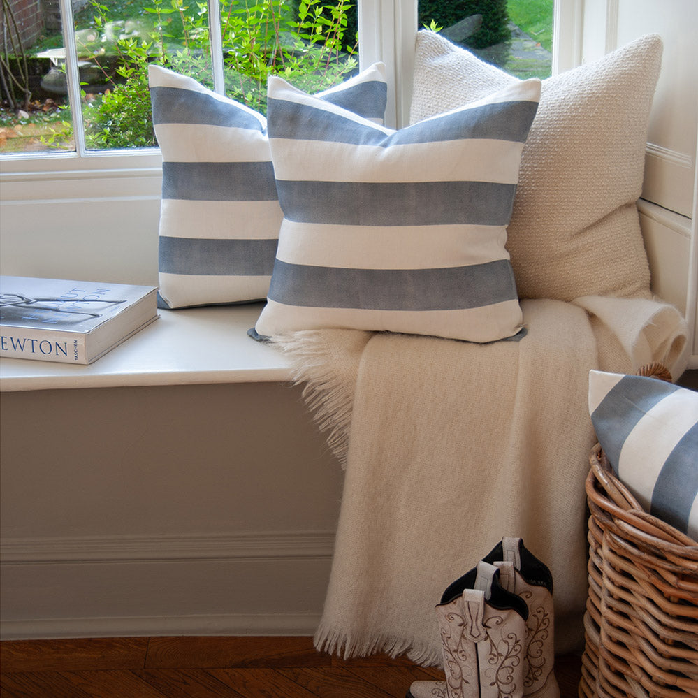 Riviera Striped Linen Cushion - Blue