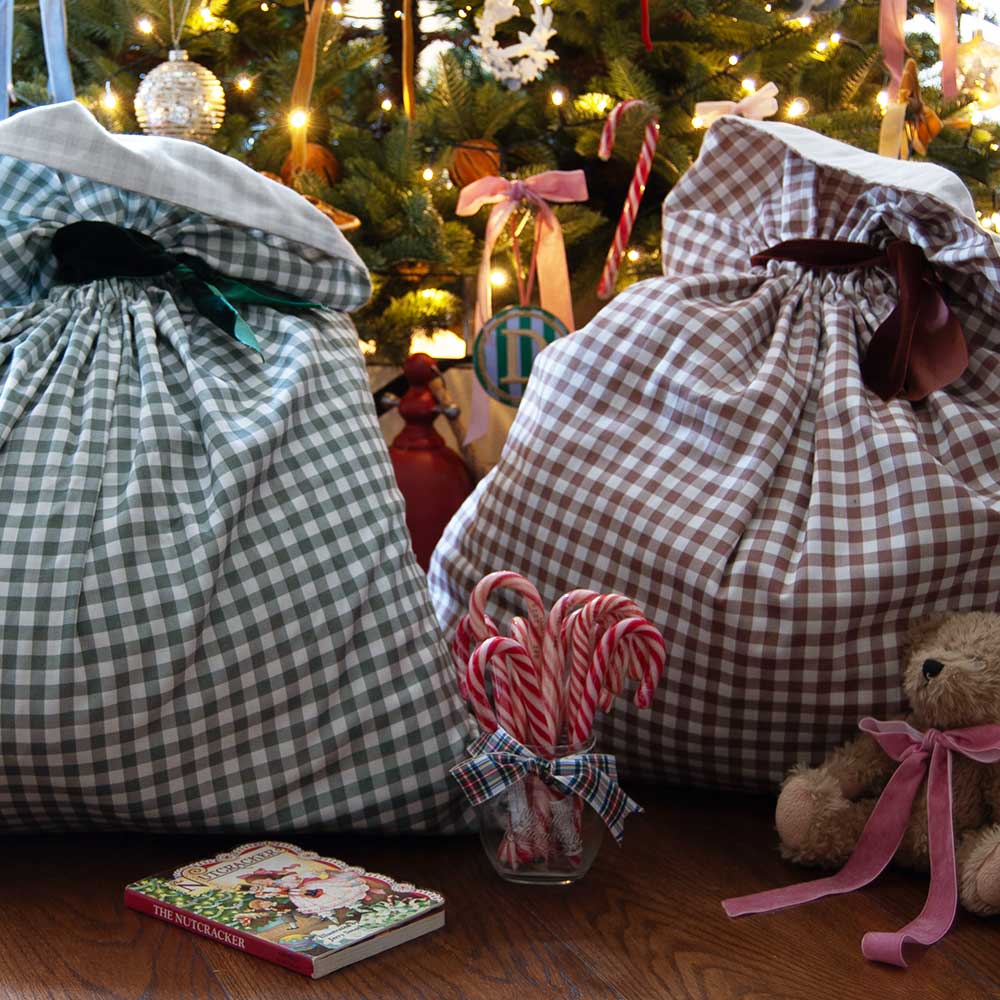 Gingham Santa Sack - Rich Chestnut