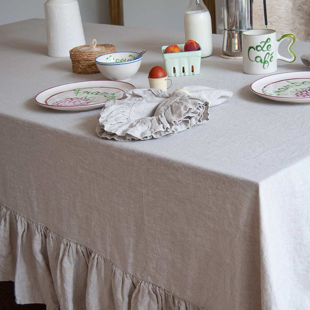 Mistral Drape Ruffled Linen Tablecloth: Brume (Natural)