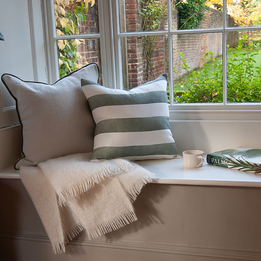 Riviera Striped Linen Cushion - Sage