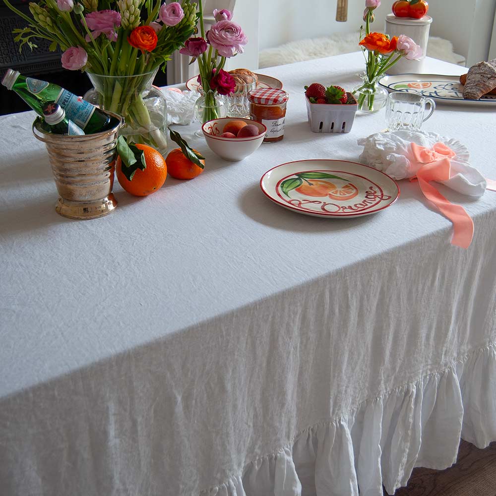 Mistral Drape Ruffled Linen Tablecloth: Voile (White)