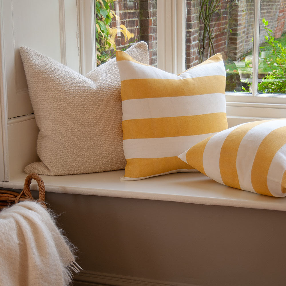 Riviera Striped Linen Cushion - Yellow