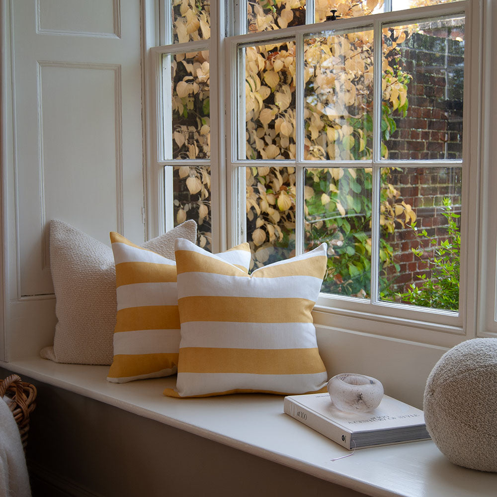 Riviera Striped Linen Cushion - Yellow